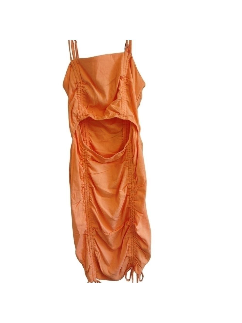 Wild Fable Orange Spaghetti Strap Ruched Cutout Dress Small